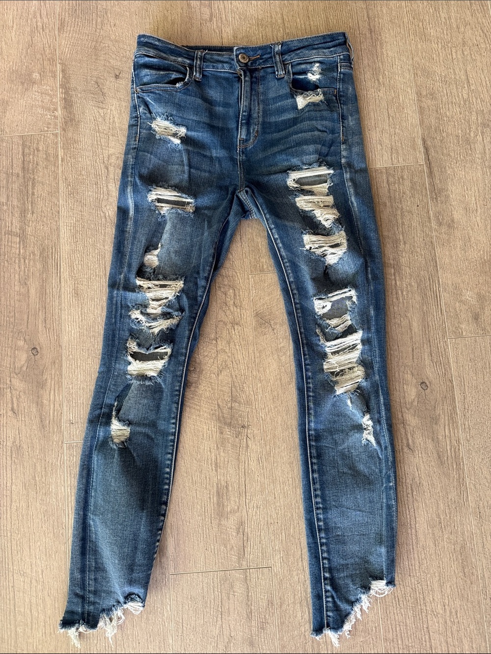 American Eagle Outfitters Distressed Skinny Jeans - Dark Blue
